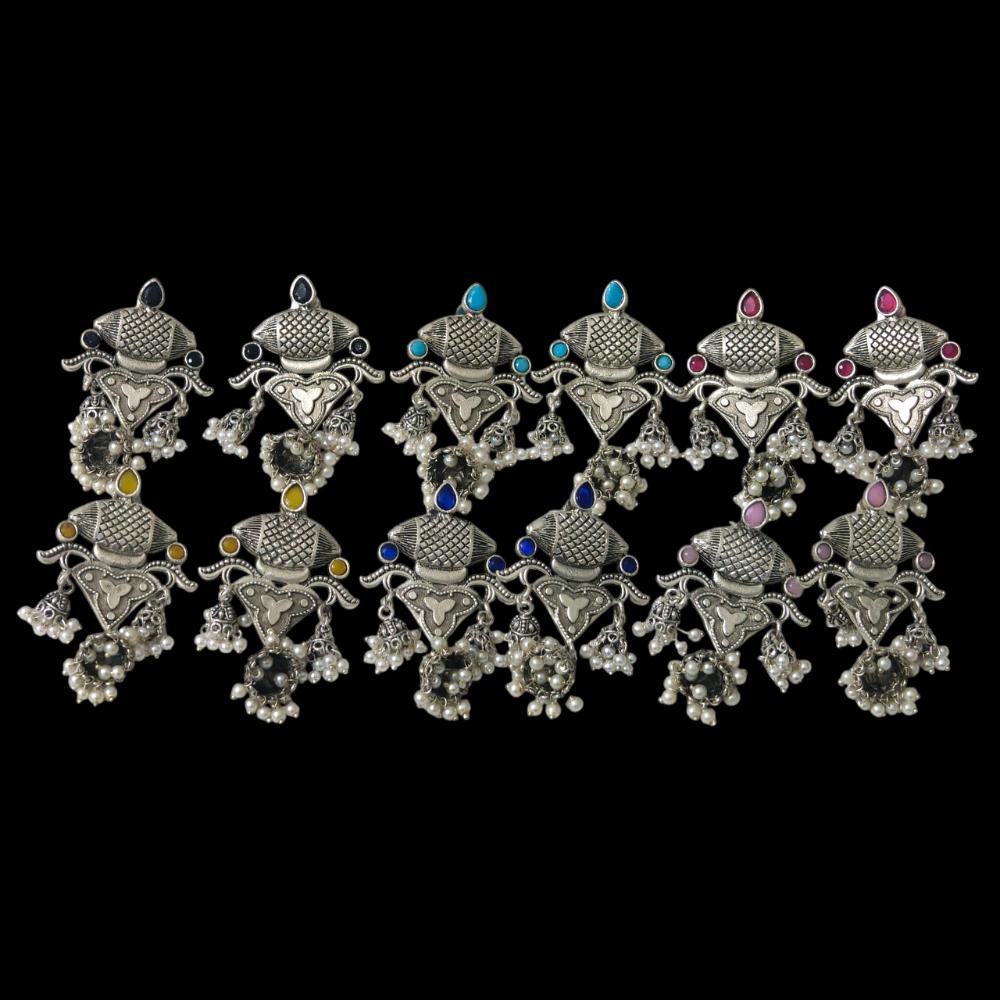 Pusti Art & Craft Oxidised Plated Replica Jhumki Earrings (Assorted Color)
