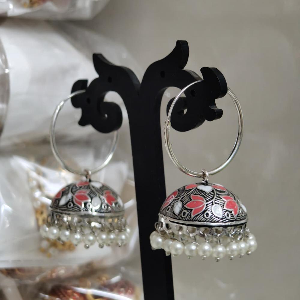 Pusti Art & Craft Oxidised Plated Replica Jhumki Earrings (Assorted Color)
