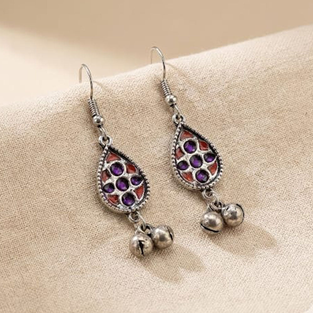 Pusti Art & Craft Royal Enamel And Ghugnroo Dangler Earrings (Assorted Color)