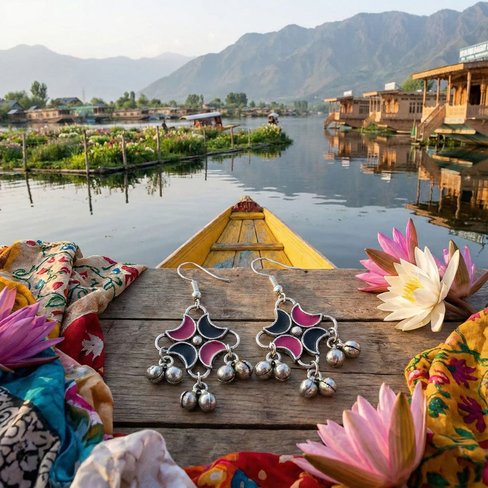 Pusti Art & Craft Royal Enamel And Ghugnroo Dangler Earrings (Assorted Color)