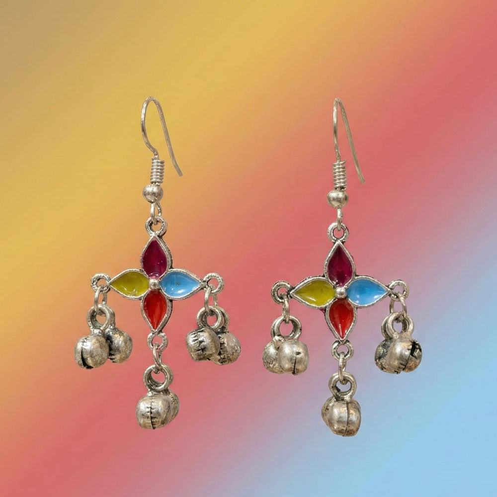 Pusti Art & Craft Royal Enamel And Ghugnroo Dangler Earrings
