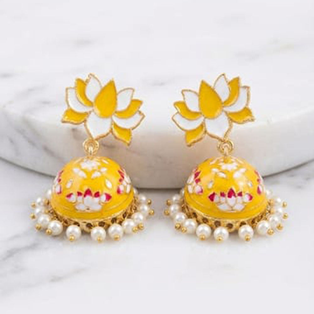 Pusti Art & Craft Traditional Meenakari Pearl Jhumki Earrings (Assorted Color)