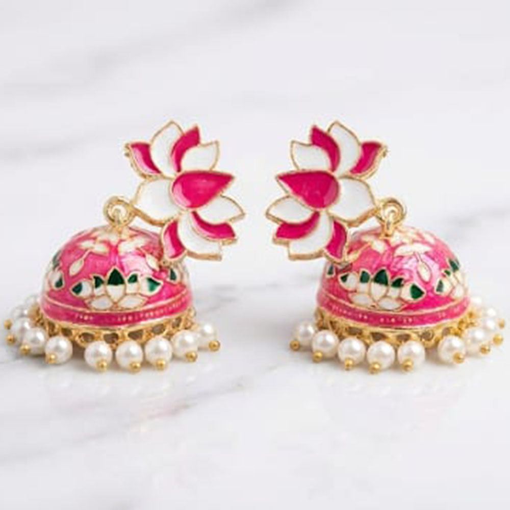 Pusti Art & Craft Traditional Meenakari Pearl Jhumki Earrings (Assorted Color)