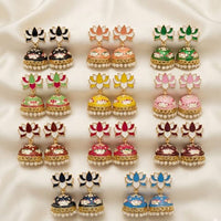 Pusti Art & Craft Traditional Meenakari Pearl Jhumki Earrings (Assorted Color)