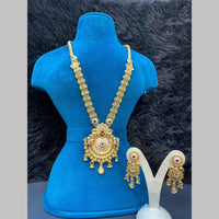 Dhiraj Sales Gold Plated Pota Stone And Pearl Meenakari Long Necklace Set