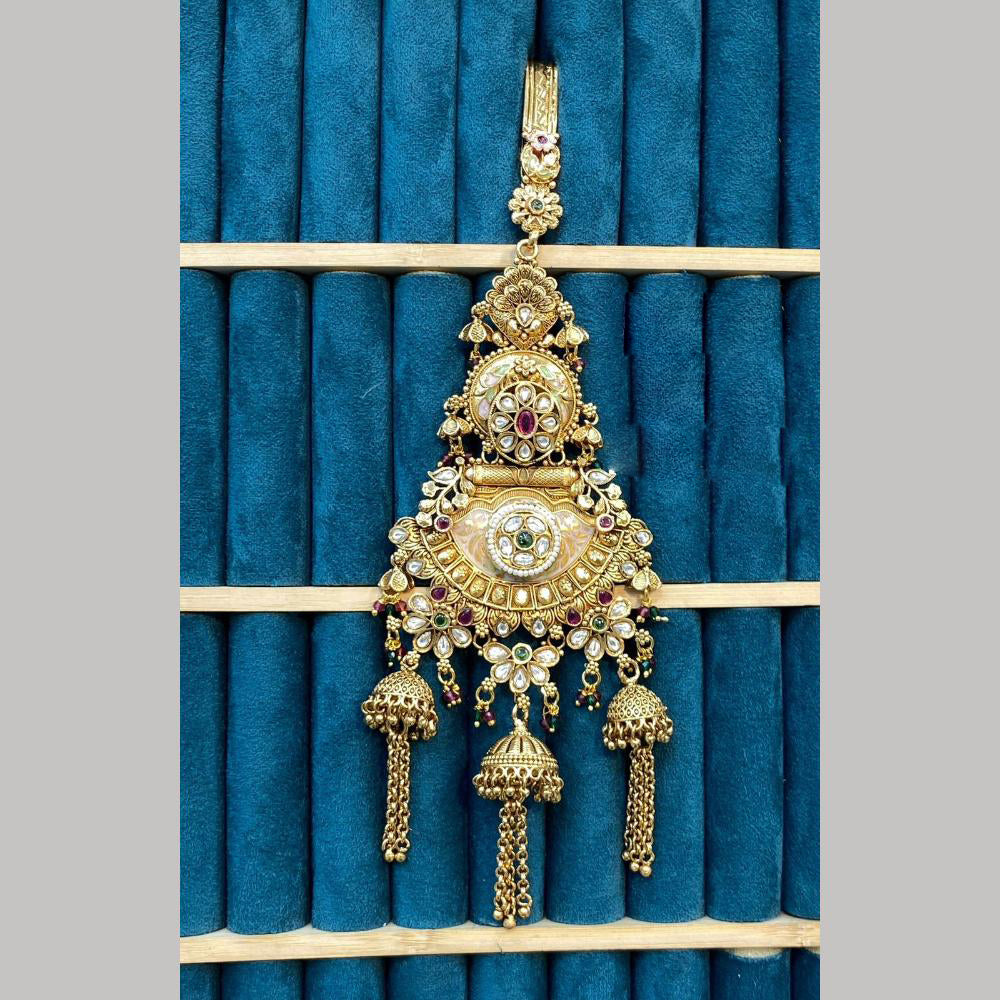 Dhiraj Sales Gold Plated Pota Stone And Pearls Meenakari Kamar Challa