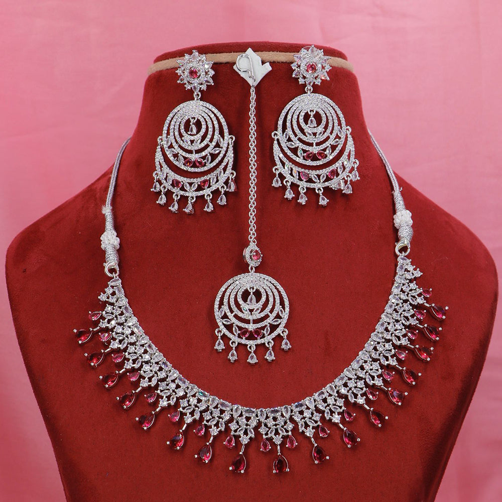 Dhiraj Sales Silver Plated American Diamond Necklace Set