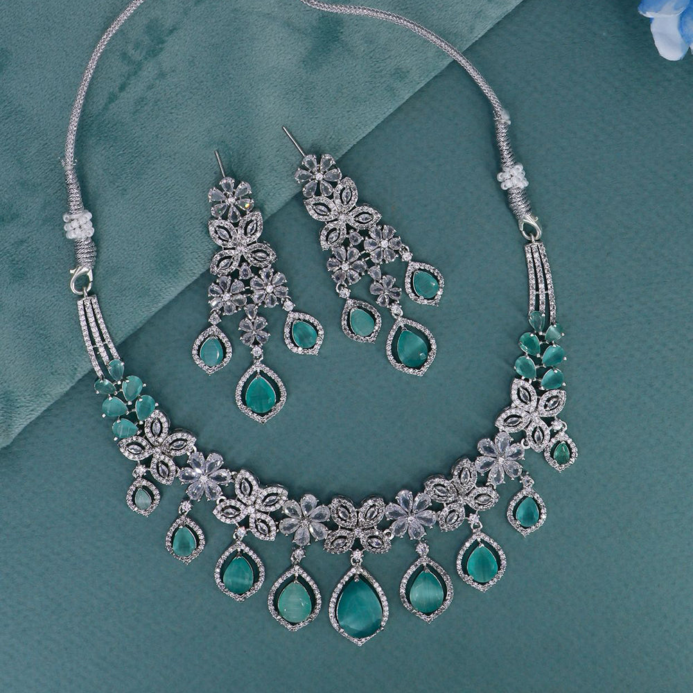 Dhiraj Sales Silver Plated American Diamond Necklace Set
