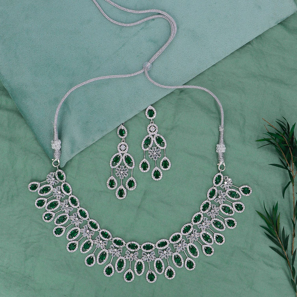 Dhiraj Sales Silver Plated American Diamond Necklace Set
