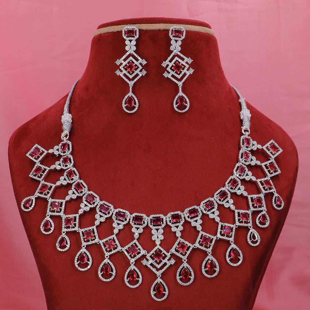 Dhiraj Sales Silver Plated American Diamond Necklace Set