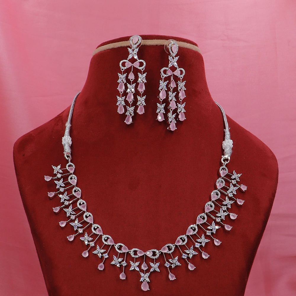 Dhiraj Sales Silver Plated American Diamond Necklace Set