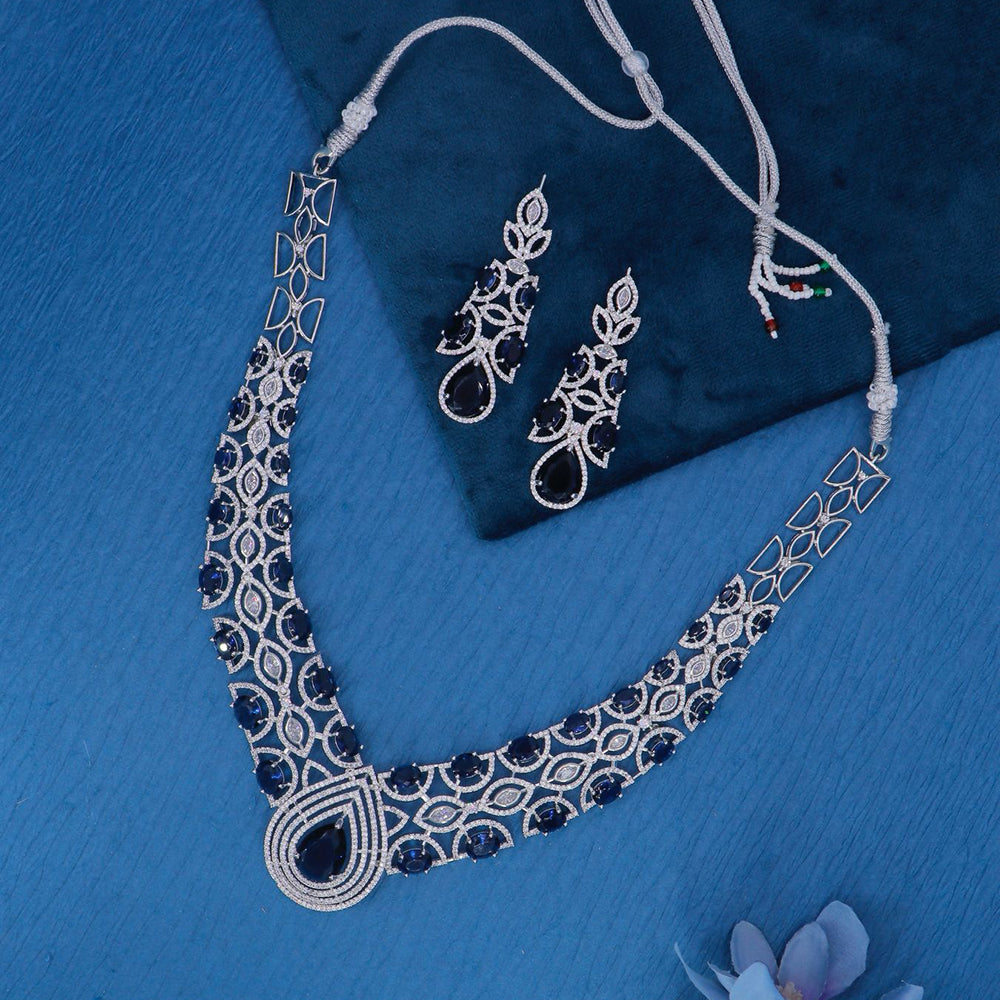 Dhiraj Sales Silver Plated American Diamond Necklace Set