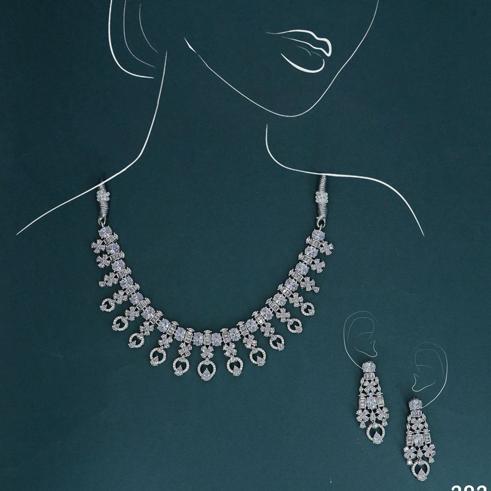 Dhiraj Sales Silver Plated American Diamond Necklace Set
