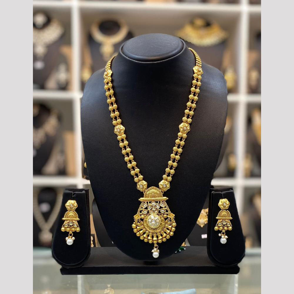 Dhiraj Sales Chopper Gold Plated Kundan Long Necklace Set