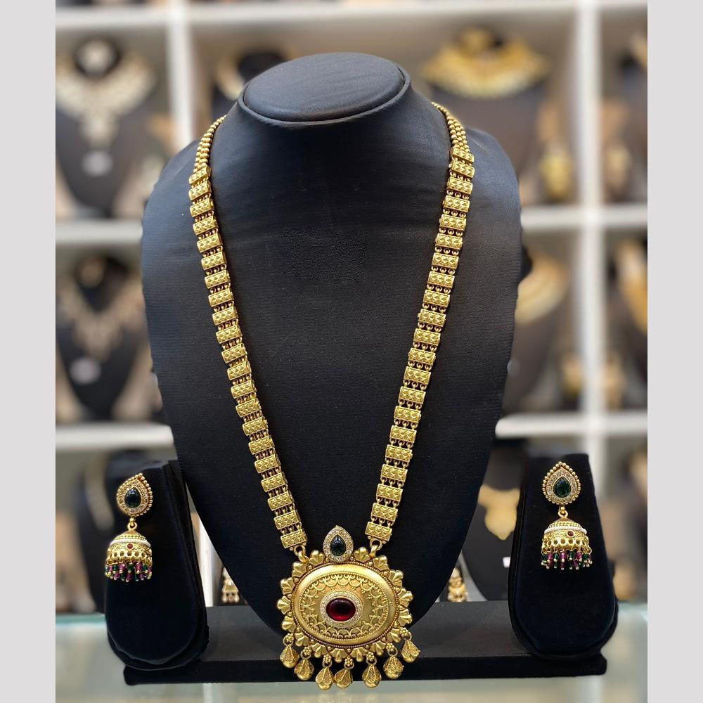 Dhiraj Sales Chopper Gold Plated Pota Stone And Pearl Long Necklace Set