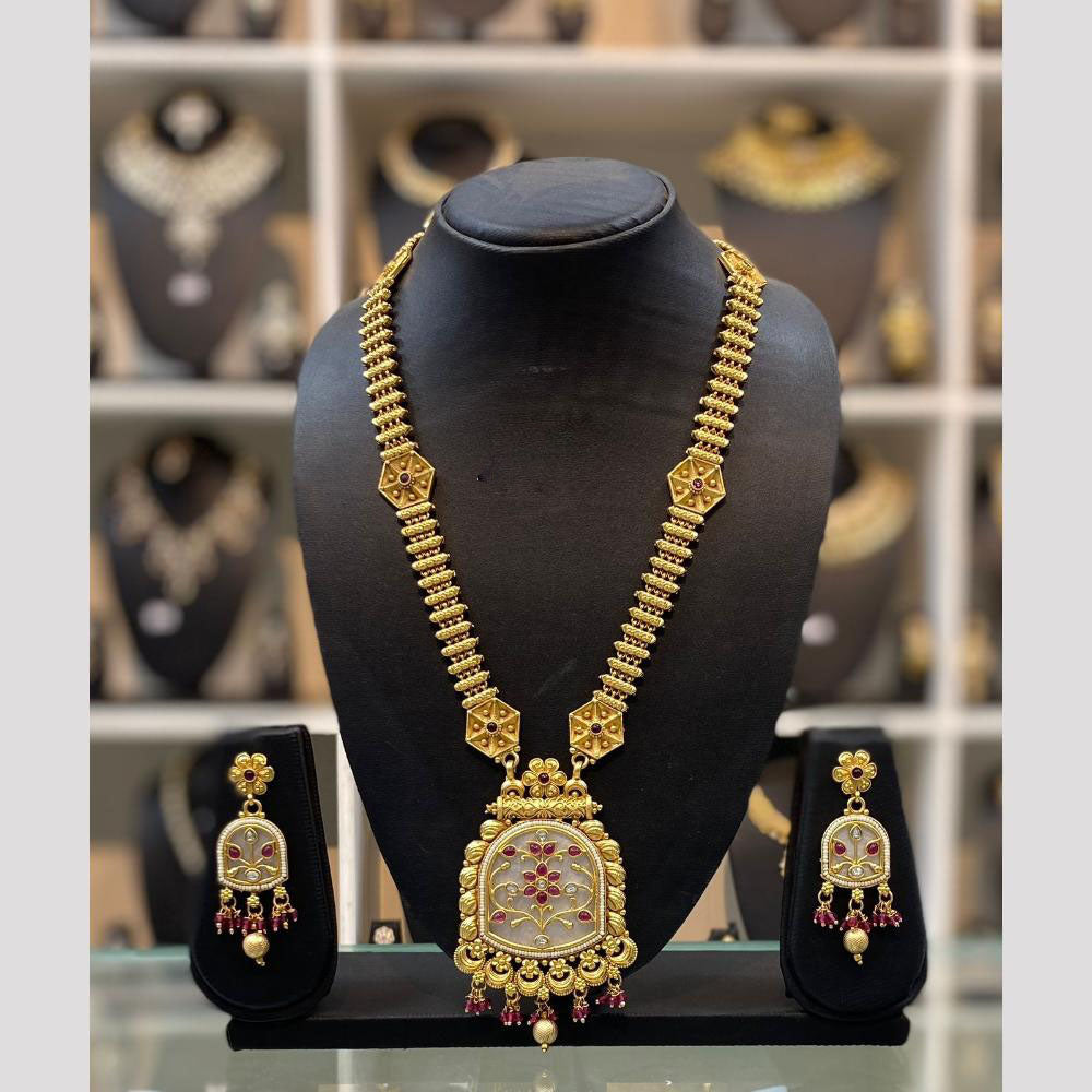 Dhiraj Sales Chopper Gold Plated Pota Stone And Pearl Long Necklace Set