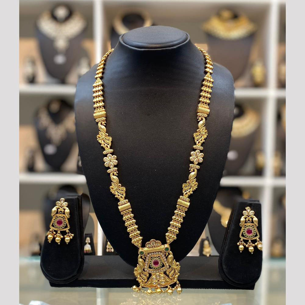 Dhiraj Sales Chopper Gold Plated Pota Stone And Pearl Long Necklace Set