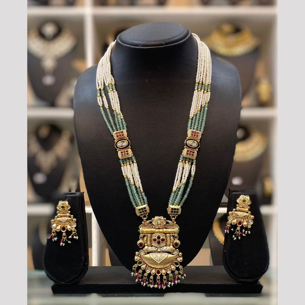Dhiraj Sales Chopper Gold Plated Pota Stone And Meenakari Long Necklace Set