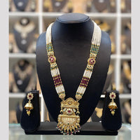 Dhiraj Sales Chopper Gold Plated Pota Stone And Meenakari Long Necklace Set