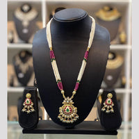 Dhiraj Sales Chopper Gold Plated Pota Stone And Meenakari Long Necklace Set