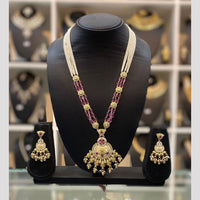 Dhiraj Sales Chopper Gold Plated Pota Stone And Meenakari Long Necklace Set