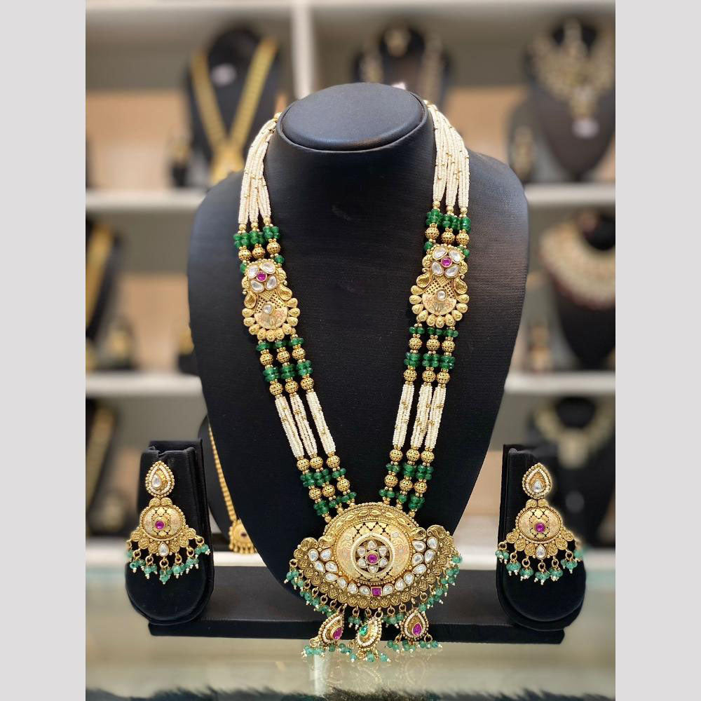 Dhiraj Sales Chopper Gold Plated Pota Stone And Meenakari Long Necklace Set