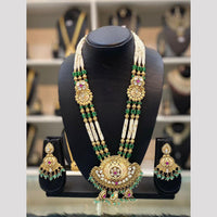 Dhiraj Sales Chopper Gold Plated Pota Stone And Meenakari Long Necklace Set