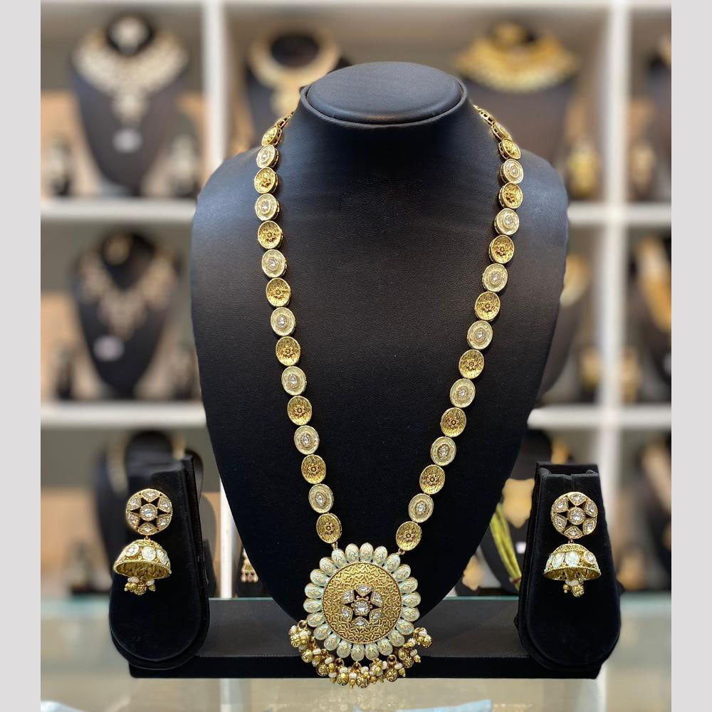Dhiraj Sales Chopper Gold Plated Pota Stone And Meenakari Long Necklace Set