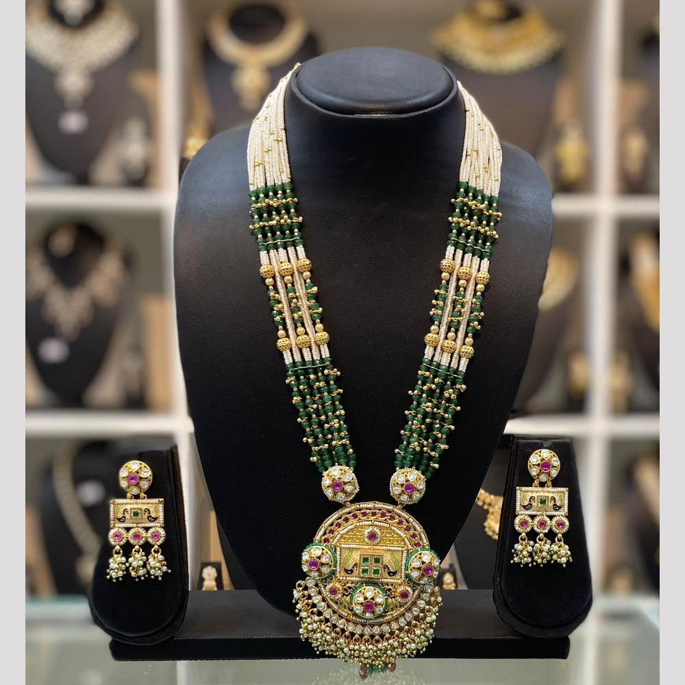 Dhiraj Sales Chopper Gold Plated Pota Stone And Meenakari Long Necklace Set