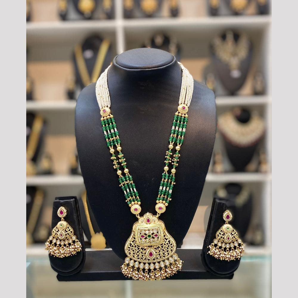 Dhiraj Sales Chopper Gold Plated Pota Stone And Meenakari Long Necklace Set