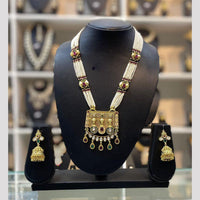 Dhiraj Sales Chopper Gold Plated Pota Stone And Pearl Long Necklace Set