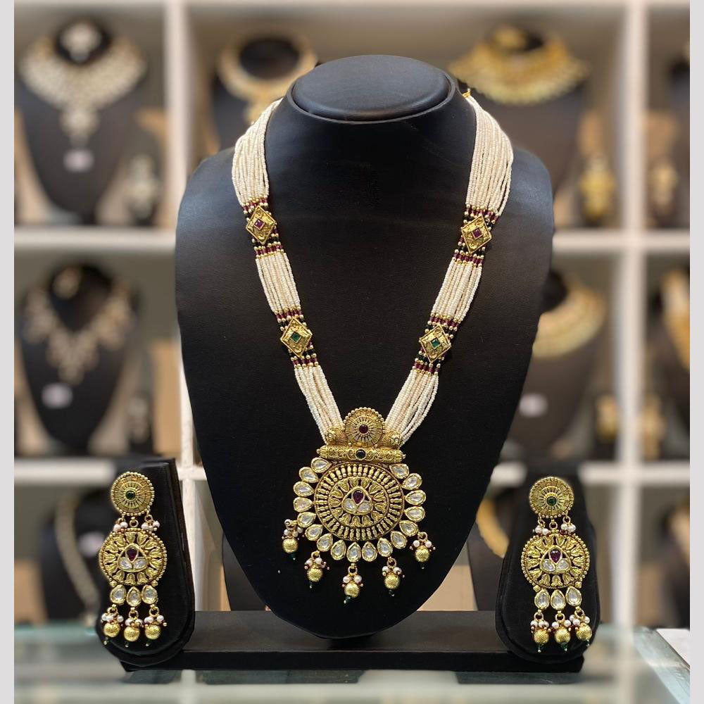 Dhiraj Sales Chopper Gold Plated Pota Stone And Pearl Long Necklace Set