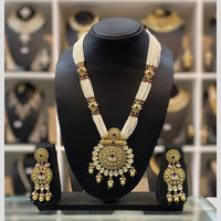 Dhiraj Sales Chopper Gold Plated Pota Stone And Pearl Long Necklace Set