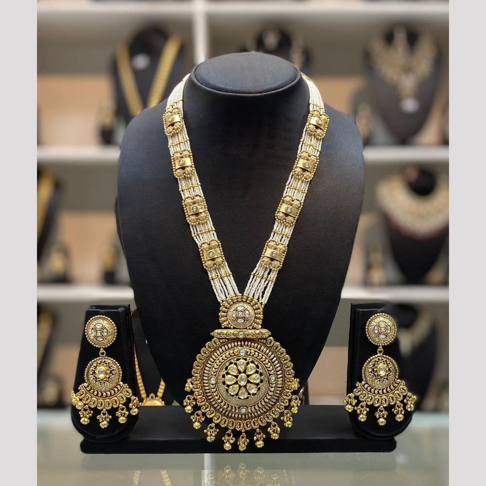 Dhiraj Sales Chopper Gold Plated Pota Stone And Pearl Long Necklace Set