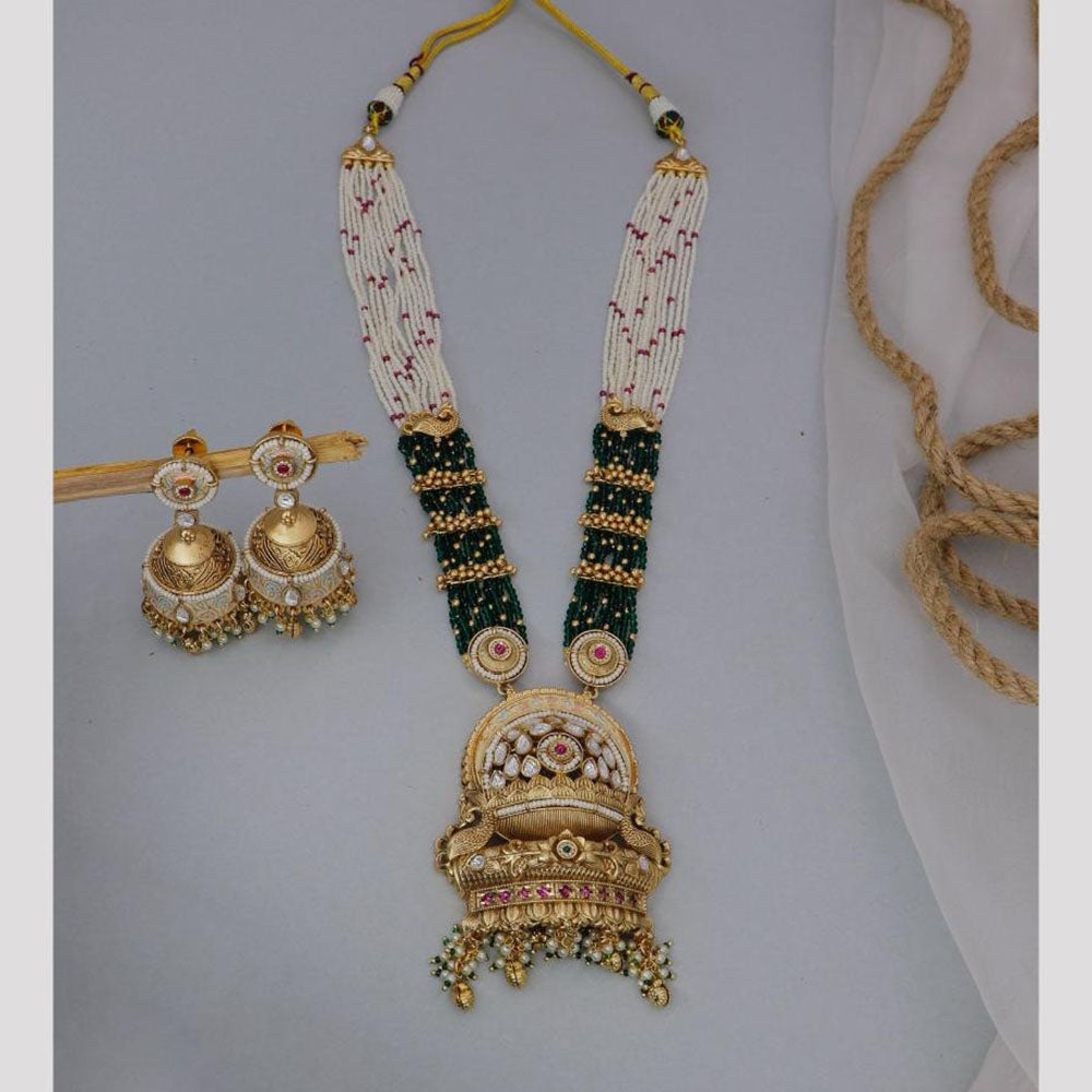 Dhiraj Sales Chopper Gold Plated Pota Stone And Pearl Long Necklace Set