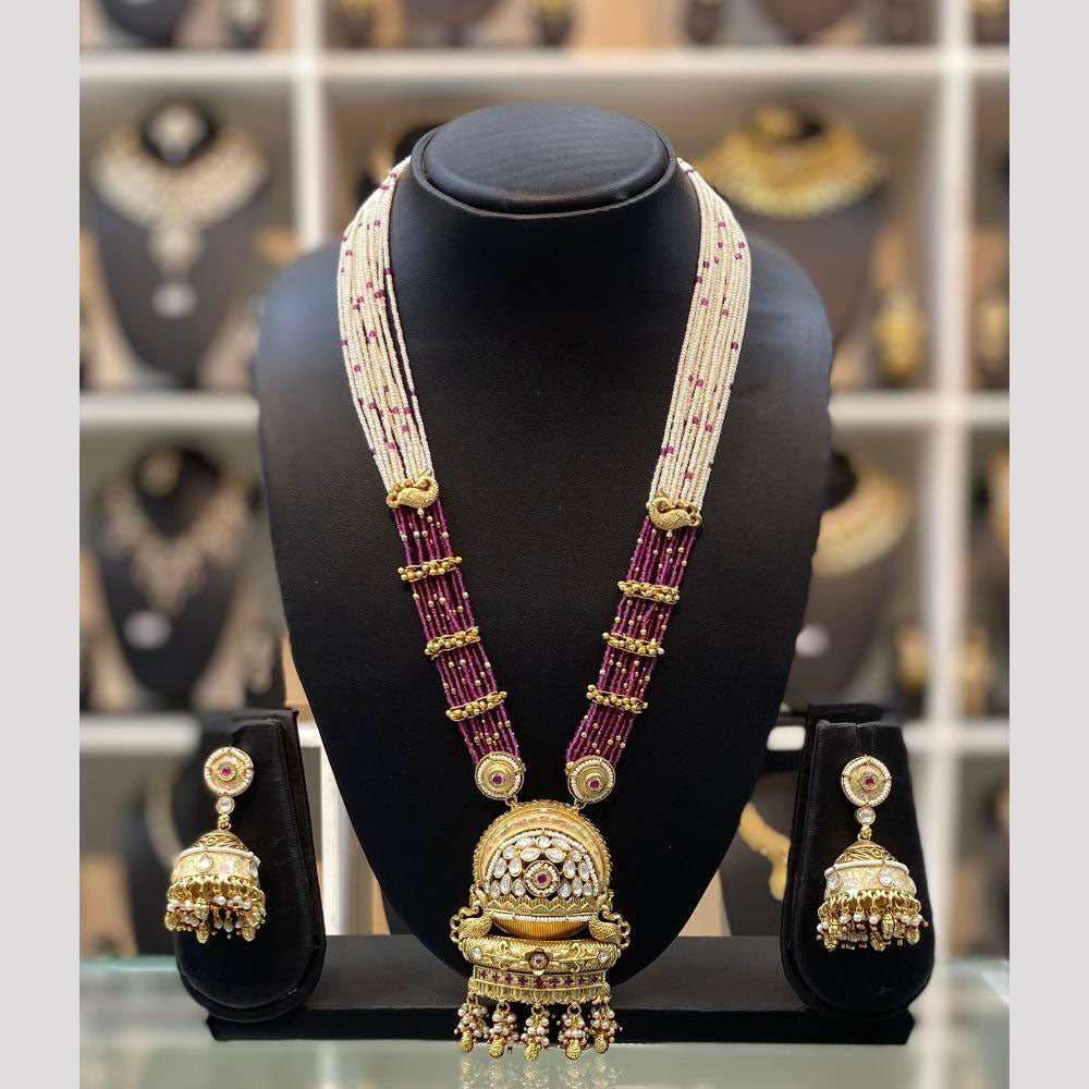 Dhiraj Sales Chopper Gold Plated Pota Stone And Pearl Long Necklace Set