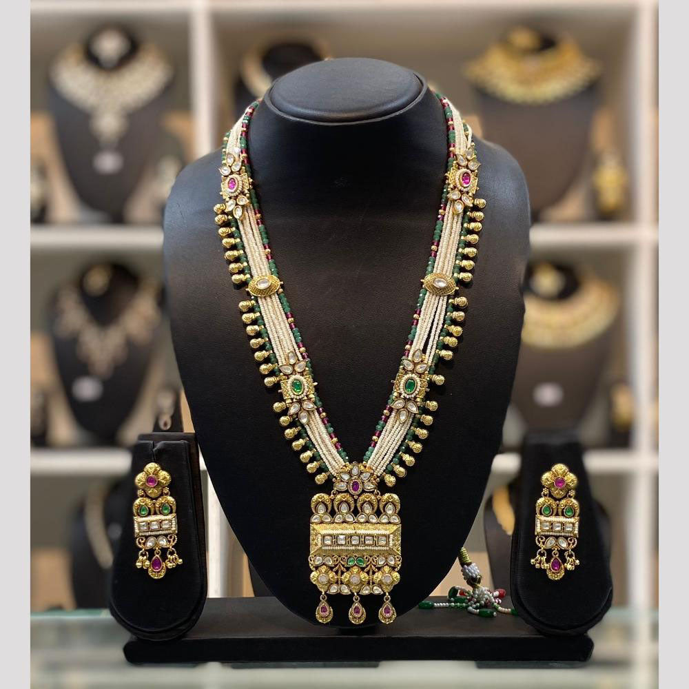 Dhiraj Sales Chopper Gold Plated Pota Stone And Pearl Long Necklace Set