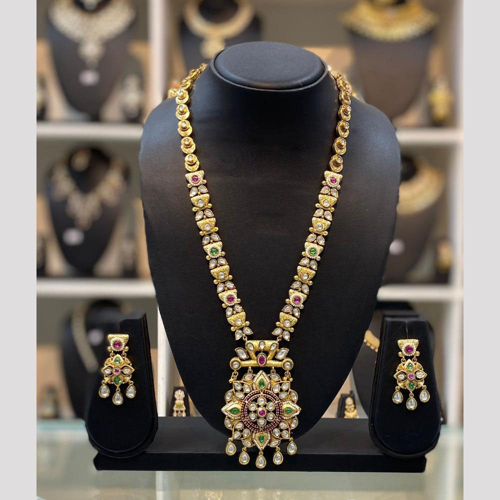 Dhiraj Sales Chopper Gold Plated Pota Stone And Pearl Long Necklace Set