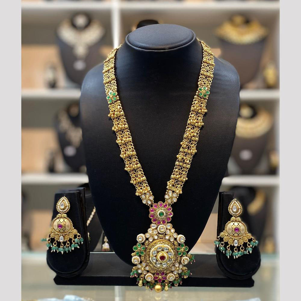 Dhiraj Sales Chopper Gold Plated Pota Stone And Pearl Long Necklace Set