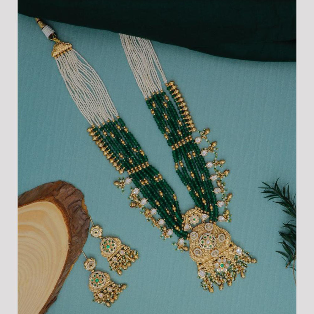 Dhiraj Sales Chopper Gold Plated Pota Stone And Pearl Long Necklace Set