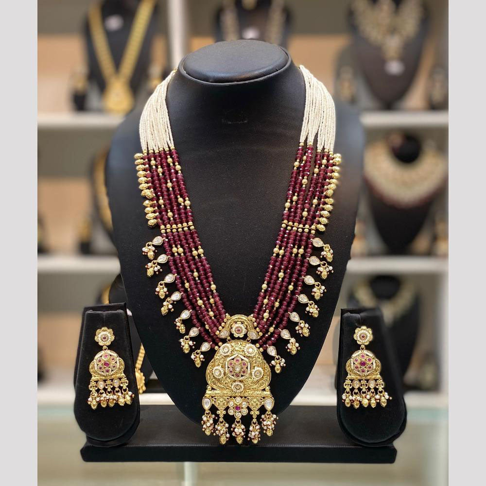 Dhiraj Sales Chopper Gold Plated Pota Stone And Pearl Long Necklace Set