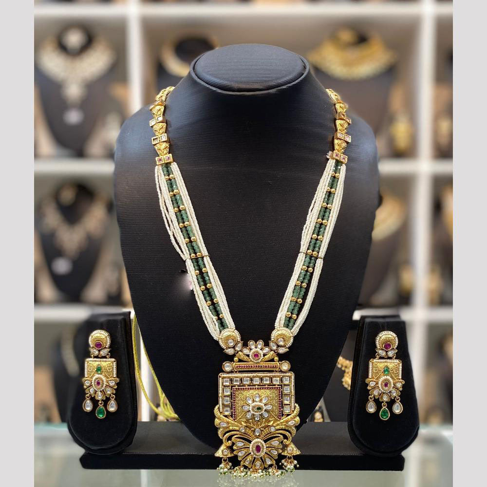 Dhiraj Sales Chopper Gold Plated Pota Stone And Pearl Long Necklace Set
