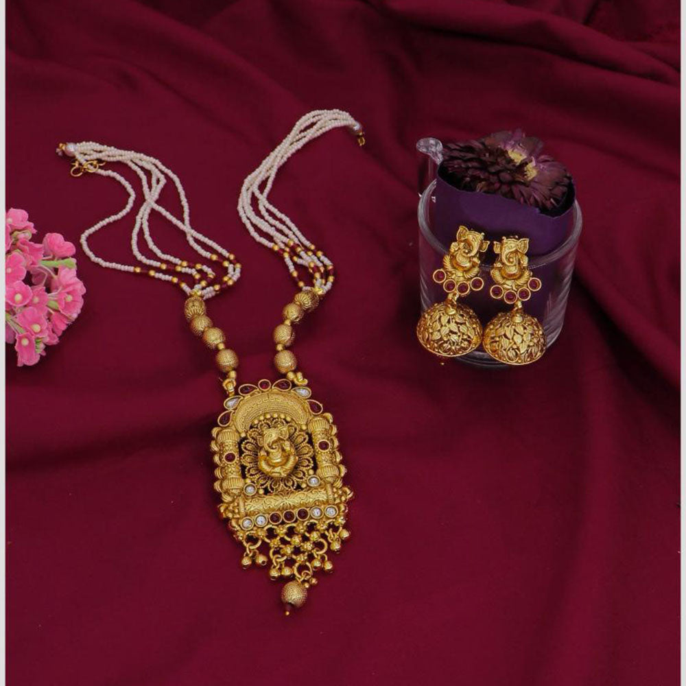 Dhiraj Sales Chopper Gold Plated Pota Stone And Pearl Lord Long Necklace Set