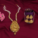 Dhiraj Sales Chopper Gold Plated Pota Stone And Pearl Temple Long Necklace Set