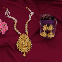 Dhiraj Sales Chopper Gold Plated Pota Stone And Pearl Temple Long Necklace Set