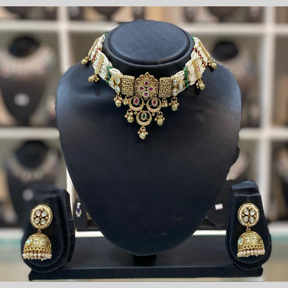 Dhiraj Sales Embellished Pota Stone And Beads Choker Necklace Set