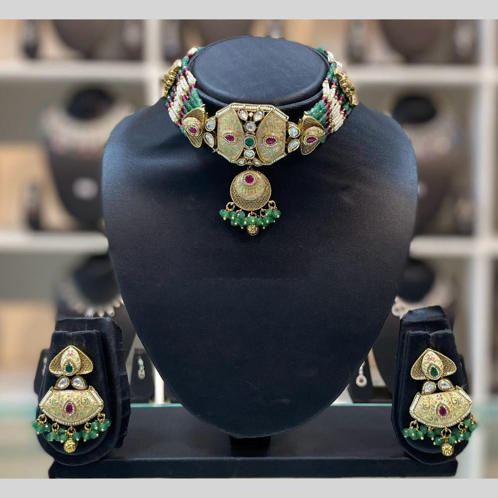 Dhiraj Sales Embellished Pota And Beads Meenakari Choker Necklace Set