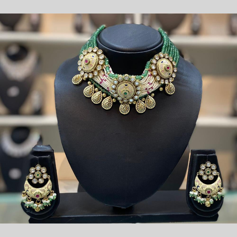 Dhiraj Sales Embellished Pota And Beads Meenakari Choker Necklace Set
