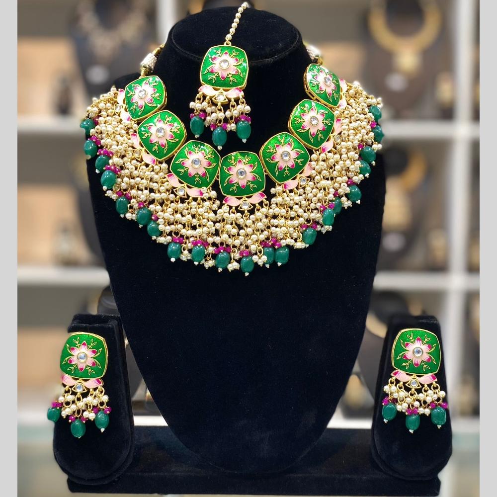 Dhiraj Sales Embellished Kundan And Pearl Meenakari Choker Necklace Set