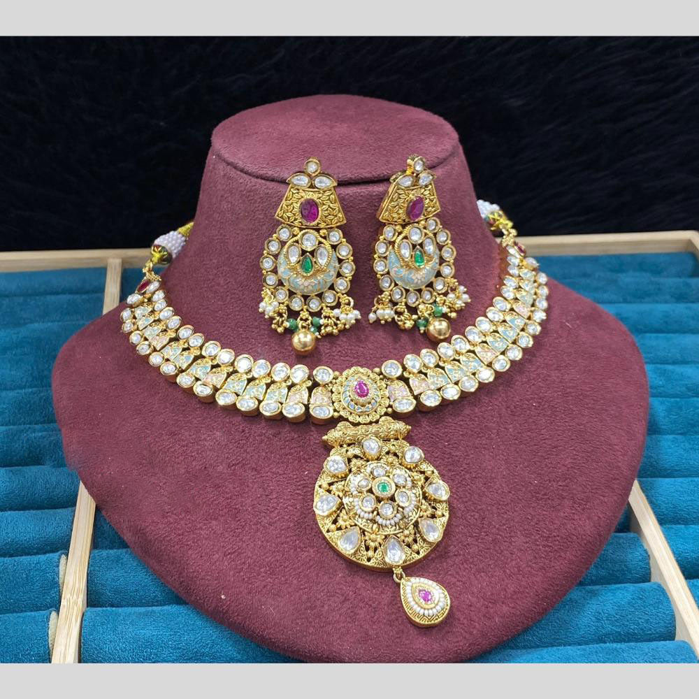 Dhiraj Sales Antique Finish Pota Stone Necklace Set